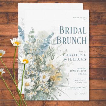 rustic daisies & dusty blue floral bridal brunch invitation