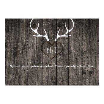 Rustic Deer Antlers & Carved Heart Save The Date Front View