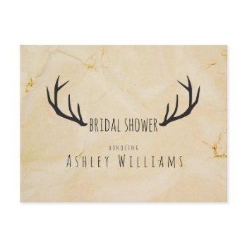 rustic deer antlers handwritten bridal shoer invitation postcard