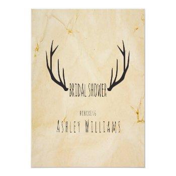 Rustic Deer Antlers Handwritten Bridal Shoer Invitation Postcard Front View