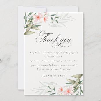 rustic elegant blush greenery floral bridal shower thank you card