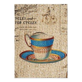 Rustic English Country Tea Party Blue Teacup Invitation Postcard Front View