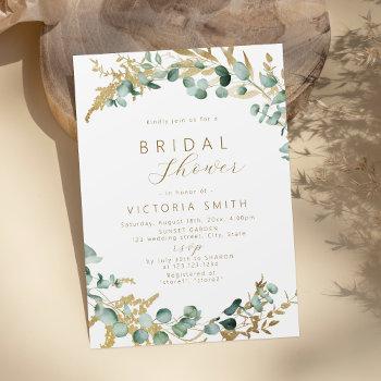 rustic eucalyptus gold greenery boho bridal shower invitation