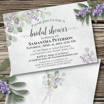 rustic eucalyptus & lavender elegant bridal shower invitation