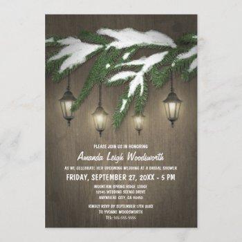 rustic evergreen lantern bridal shower invitations