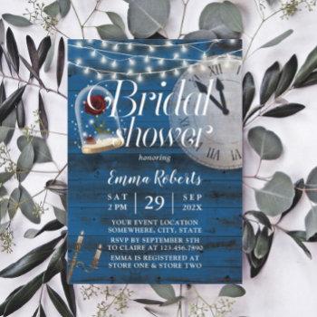rustic fairytale wedding navy wood bridal shower invitation