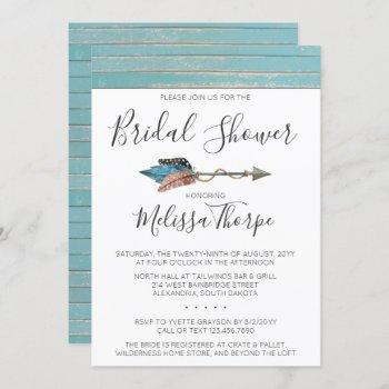 rustic feathers arrow bridal shower invitation