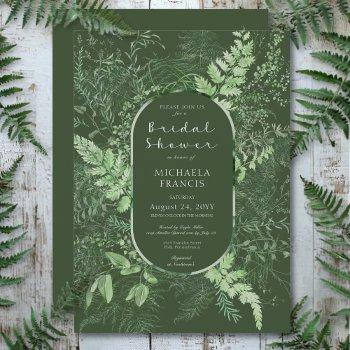 rustic fern green foliage emerald bridal shower invitation