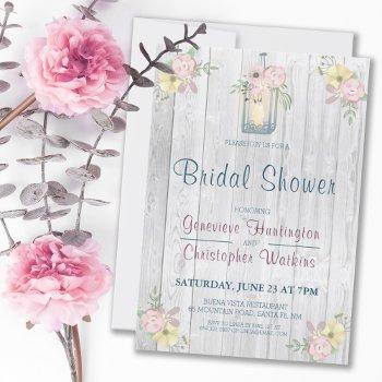 rustic floral barn wood lantern bridal shower invitation