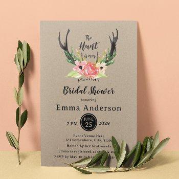 rustic floral boho hunt is over bridal shower invitation