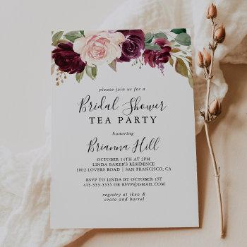 rustic floral botanical bridal shower tea party invitation
