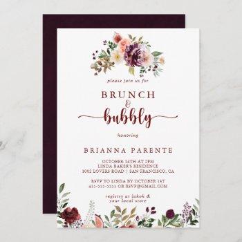rustic floral brunch and bubbly bridal shower  invitation