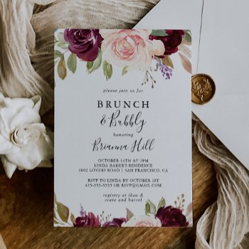 rustic floral brunch and bubbly bridal shower invitation