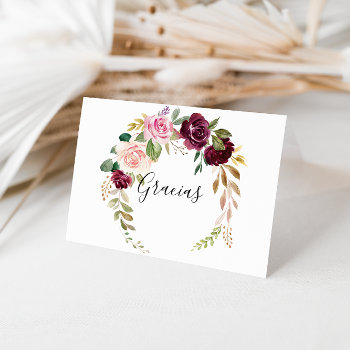 rustic floral folded wedding gracias card