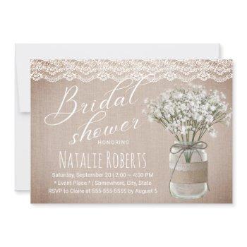 rustic floral jar vintage burlap bridal shower invitation