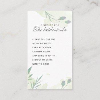 rustic floral minty green bridal shower recipe enclosure card