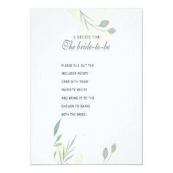 Rustic Floral Minty Green Bridal Shower Recipe Enclosure Card Front View