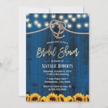 rustic gold anchor sunflowers navy bridal shower invitation