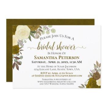 rustic gold watercolor floral chic bridal shower invitation