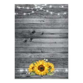 Rustic Gray Wood Navy Blue Lace Sunflower Wedding Invitation Front View