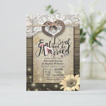 rustic horseshoe lace eat drink be married wedding invitation