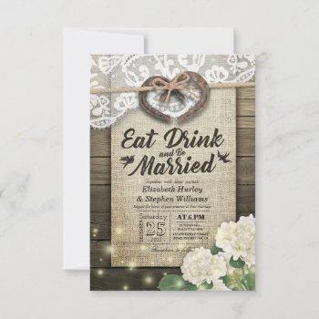 rustic horseshoe lace eat drink be married wedding invitation