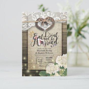 rustic horseshoe lace eat drink be married wedding invitation