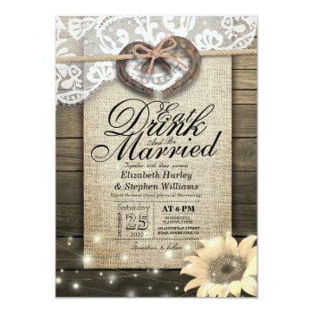 Rustic Horseshoe Lace Eat Drink Be Married Wedding Invitation Front View