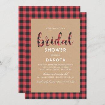 rustic kraft & buffalo plaid script bridal shower invitation