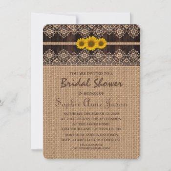 rustic lace burlap wood bridal shower invitation