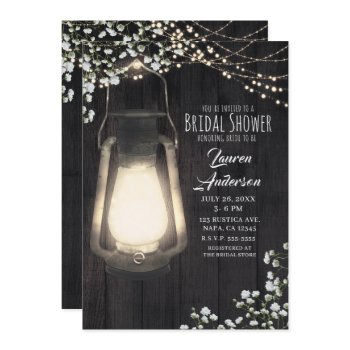 rustic lantern baby's breath lights bridal shower invitation