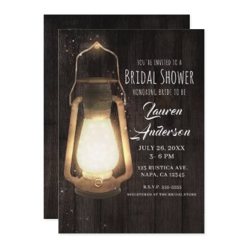 rustic lantern lights barn wood bridal shower invitation