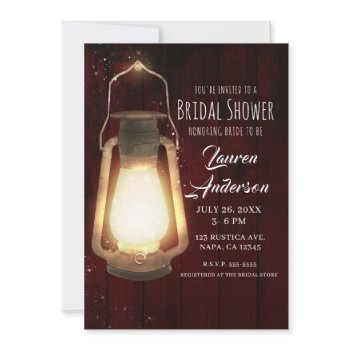 rustic lantern lights cherry wood bridal shower invitation
