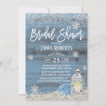 rustic lantern snowflake dusty blue bridal shower invitation