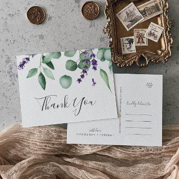 Rustic Lavender And Eucalyptus Thank You Postcard Front View