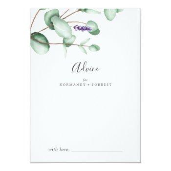 Rustic Lavender And Eucalyptus Wedding Advice Card Front View