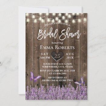 rustic lavender floral dark wood bridal shower invitation