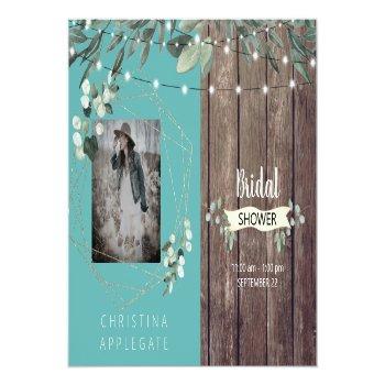 Rustic Lights & Wood Photo Turquoise  Postcard Front View