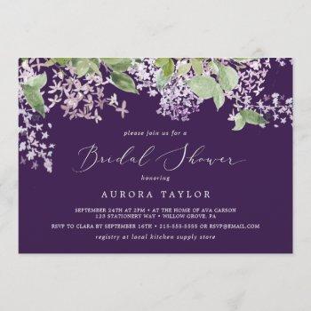 rustic lilac | purple horizontal bridal shower invitation