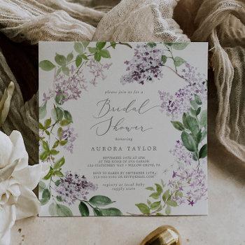 rustic lilac square bridal shower invitation