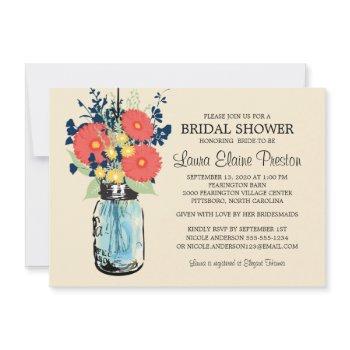 rustic mason jar gerbera daisies bridal shower invitation