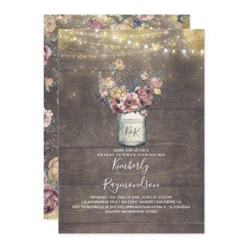 rustic mason jar mauve and gold bridal shower invitation