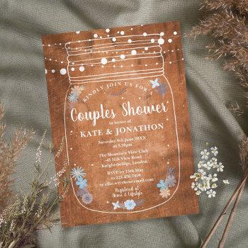 rustic mason jar string lights couples shower invitation