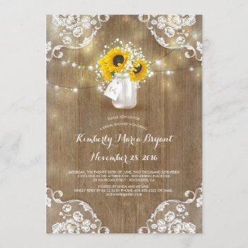 rustic mason jar sunflower bridal shower invitation