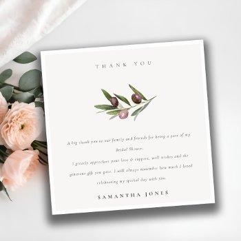 rustic minimal olive branch foliage bridal shower thank you card