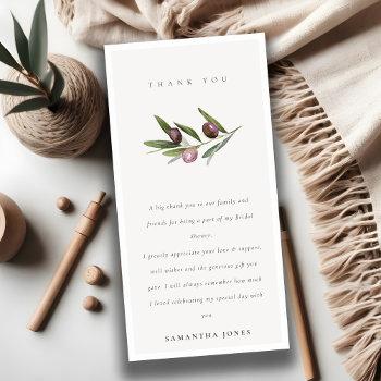 rustic minimal olive branch foliage bridal shower thank you card