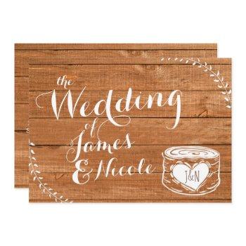 rustic oak wood & heart stump wedding invitation