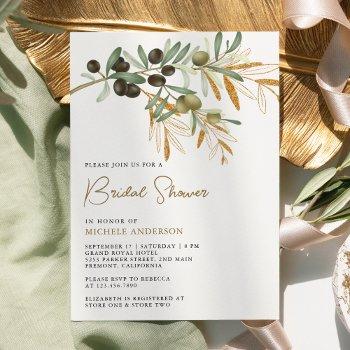 rustic olive branch leaves bridal shower invitation