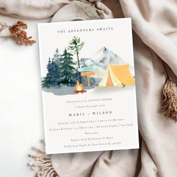 rustic pine woods camping mountain couples shower invitation