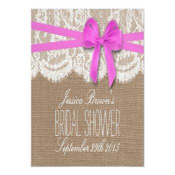 Rustic Pink Bow Bridal Shower Recipe Cards Front View